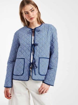 Pieces tie front quilted jacket
